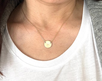 Double Connected Gold Fill Stamped Initial Disc Necklace also in Rose Gold and Silver