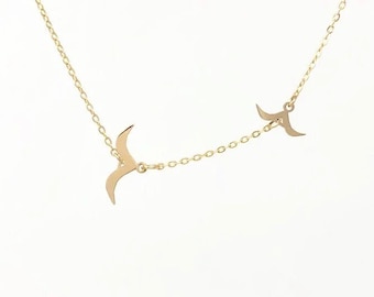Chasing Silhouette Birds Necklace – Gold Fill, Rose Gold Fill Sterling Silver – Dainty Bird Pendant – Nature-Inspired Jewelry – Gift for Her