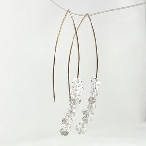 Orecchini a forma di forcella con diamanti Herkimer – Riempimento in oro 14k, argento sterling, oro rosa – Delicati orecchini pendenti con cristalli – Gioielli minimalisti