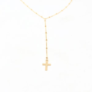 Small Cross Lariat Necklace – 14k Gold Fill, Rose Gold Fill, or Sterling Silver – Dainty Y Necklace – Faith-Inspired Jewelry – Gift for Her