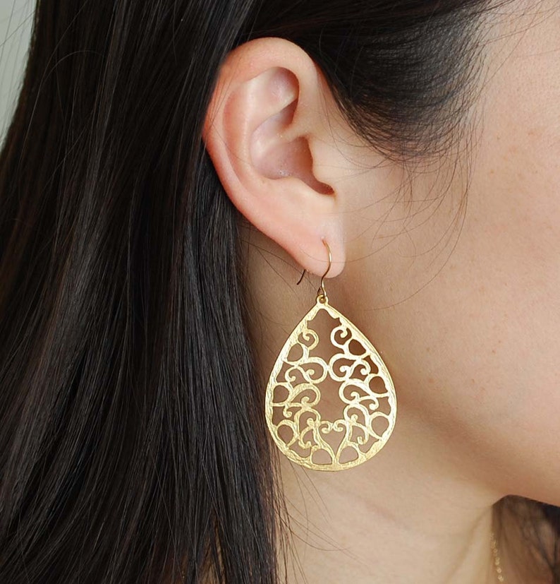 Gold Filagree Teardrop Earrings image 6