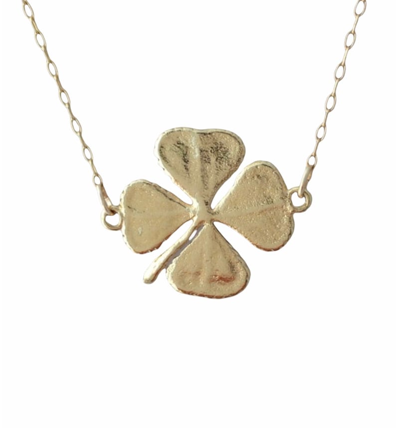 Double Connected Gold Four Leaf Clover Necklace also in sterling silver image 1