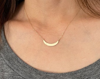 Thick Curved Gold Bar Necklace in Gold Fill, Sterling Silver, and Rose Gold Fill // Crescent Hammered Polished Simple Minimalist Everyday