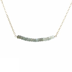 Gray Green Moss Aquamarine Ombre Beaded Necklace Gold, Rose Gold,  or Silver