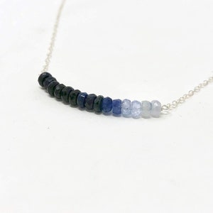 Real Blue Sapphire Ombre Beaded Necklace Gold, Rose Gold, or Silver Everyday, Layering image 2