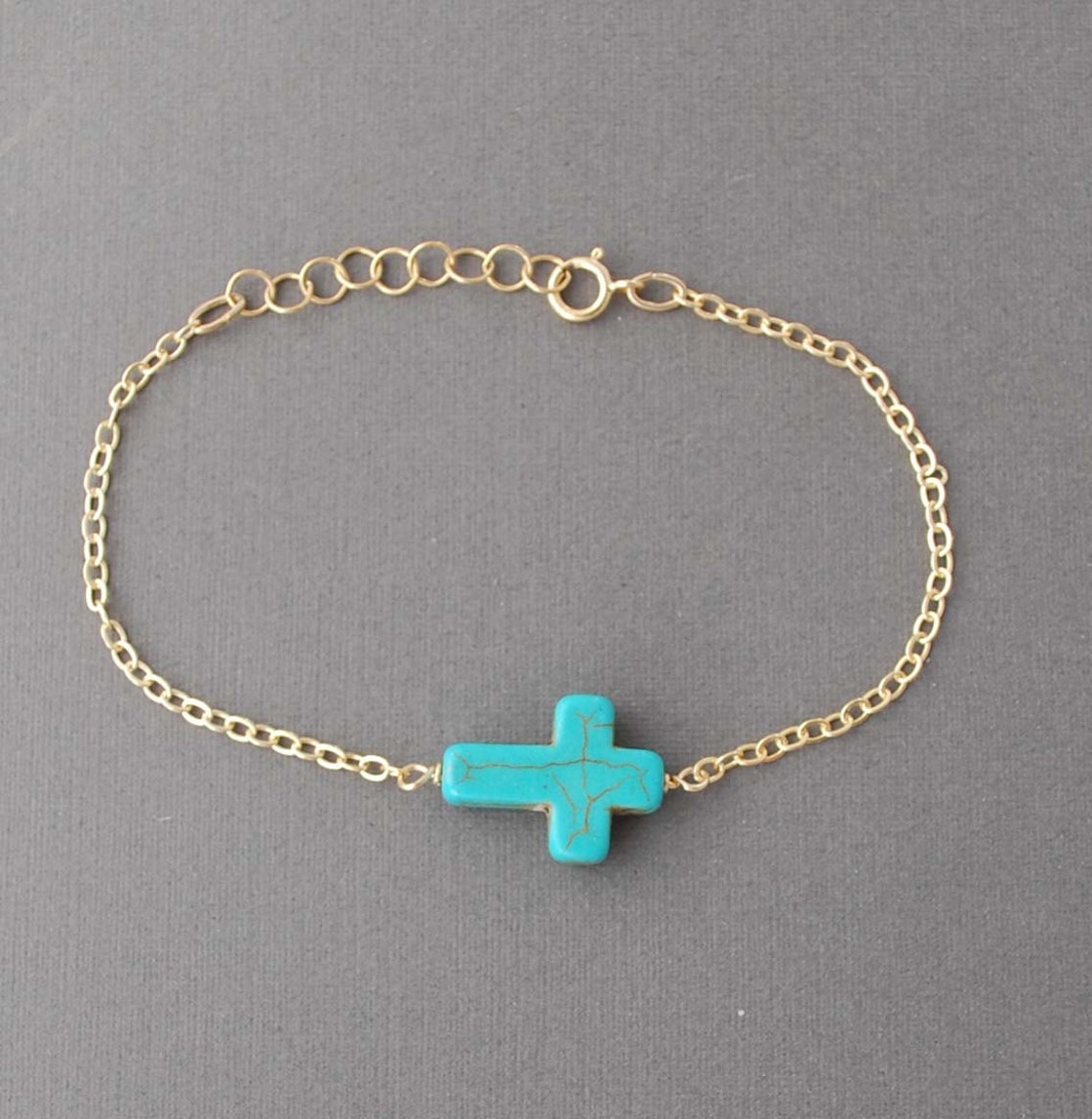 Turquoise Sideways Cross Bracelet Horizontal Gold Rose Gold - Etsy