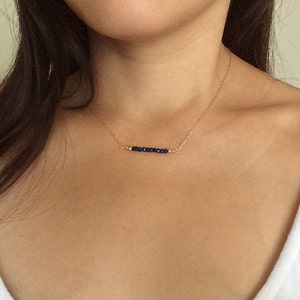 Straight Bar Blue Lapis Beaded Necklace Gold Rose Gold or Silver image 4