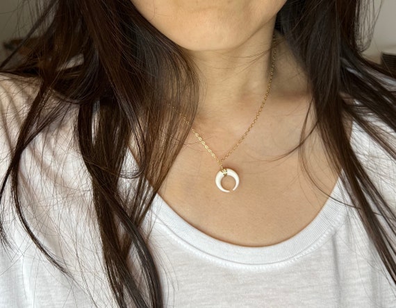 TINY White Bone Double Horn Gold 
