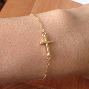 Tiny Gold Sideways Cross Bracelet Horizontal image 4