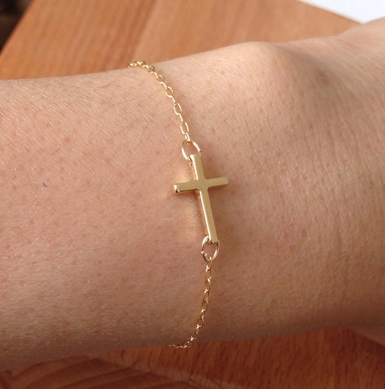 Tiny Gold Sideways Cross Bracelet Horizontal image 4
