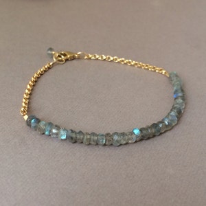 Labradorite Gemstone Beaded Gold Bracelet also available in Silver image 1