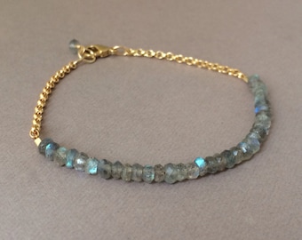 Labradorite Gemstone Beaded Gold Bracelet also available in Silver