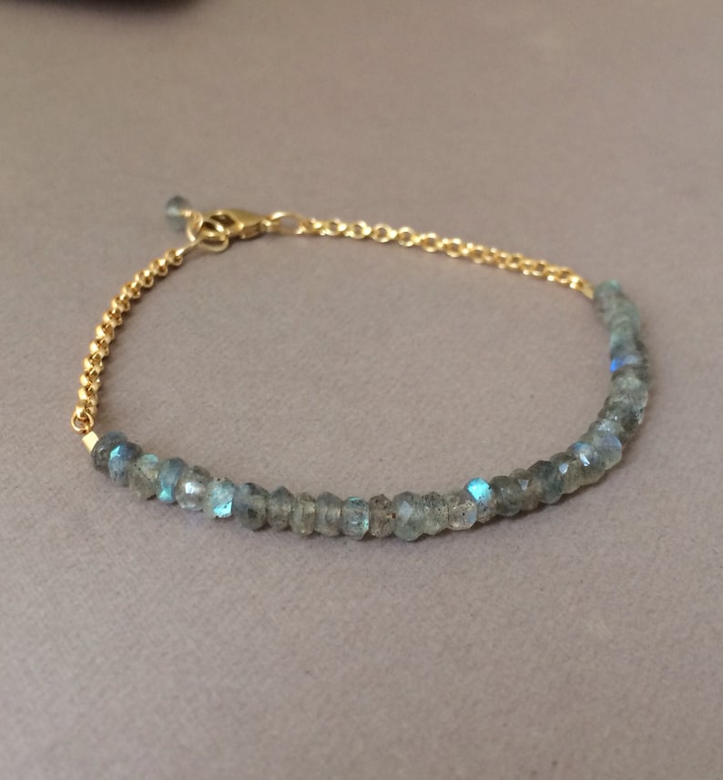 Labradorite Gemstone Beaded Gold Bracelet also available in Silver image 1