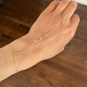 Dainty Swarovski Crystal Hand Chain Bracelet – 14k Gold Fill, Silver, and Rose gold fill – Minimalist Harness Hand Jewelry – Waterproof