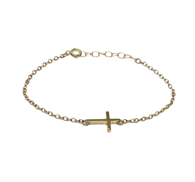 Tiny Gold Sideways Cross Bracelet Horizontal image 2