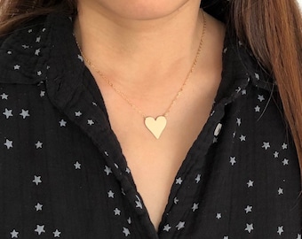 LARGE Heart Necklace in Gold Fill, Sterling Silver, Rose Gold Fill -  Personalized Heart Necklace - Handmade Statement Necklace
