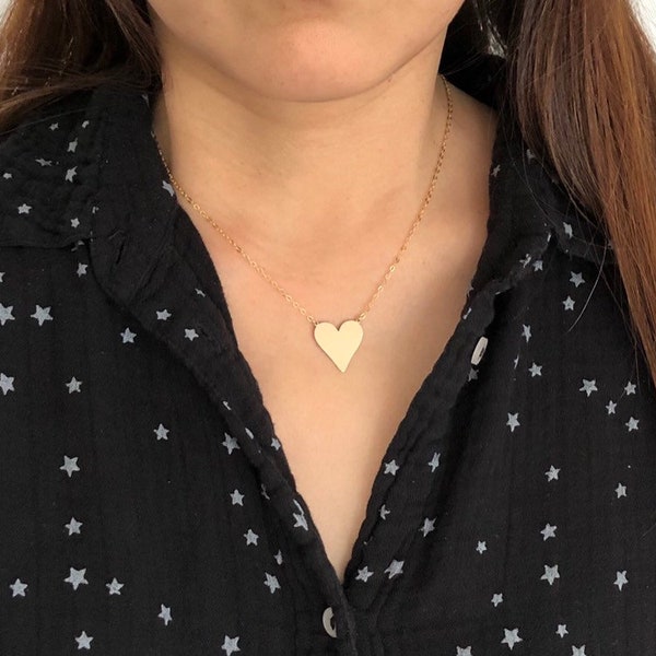 LARGE Heart Necklace in Gold Fill, Sterling Silver, Rose Gold Fill -  Personalized Heart Necklace - Handmade Statement Necklace