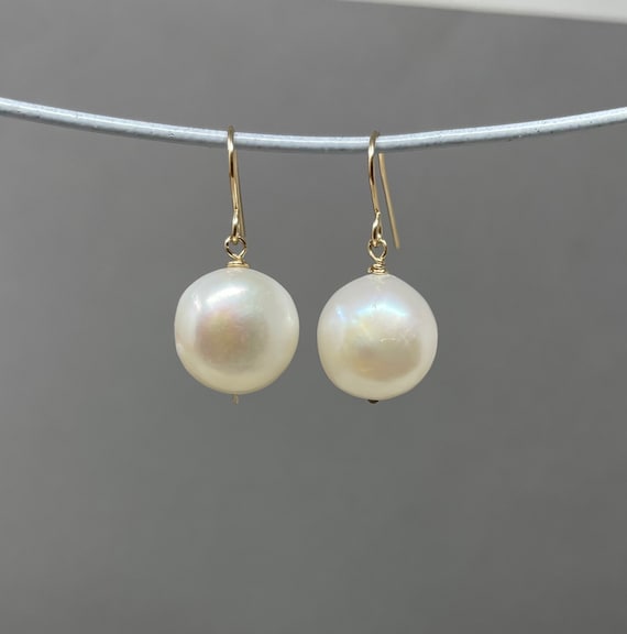 Silver Filled. Big \ Large White or Pink Baroque Freshwater Pearl Drop Earrings