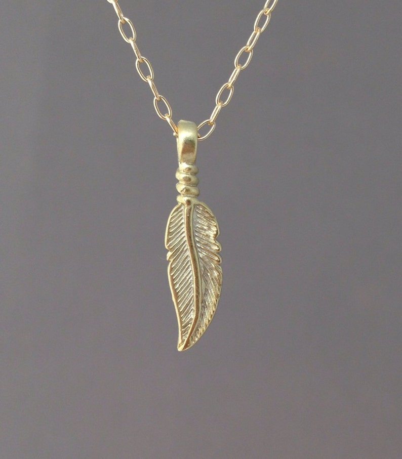 Cute Gold Feather Necklace also available in Silver image 1