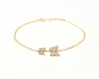 Two CHASING BUTTERFLIES Gold Fill BRACELET also in Sterling Silver and Rose Gold Fill