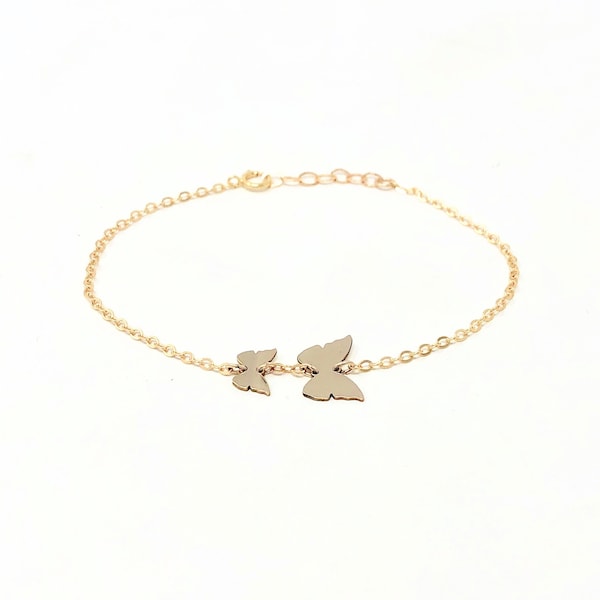 Two CHASING BUTTERFLIES Gold Fill BRACELET also in Sterling Silver and Rose Gold Fill