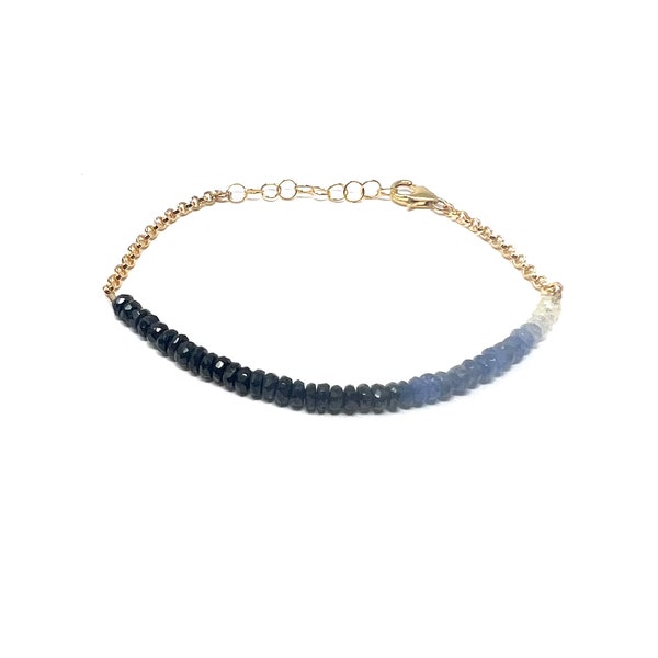 Ombre Blue Sapphire Gemstone Beaded Gold Bracelet also available in Silver - Custom Sapphire Bracelet