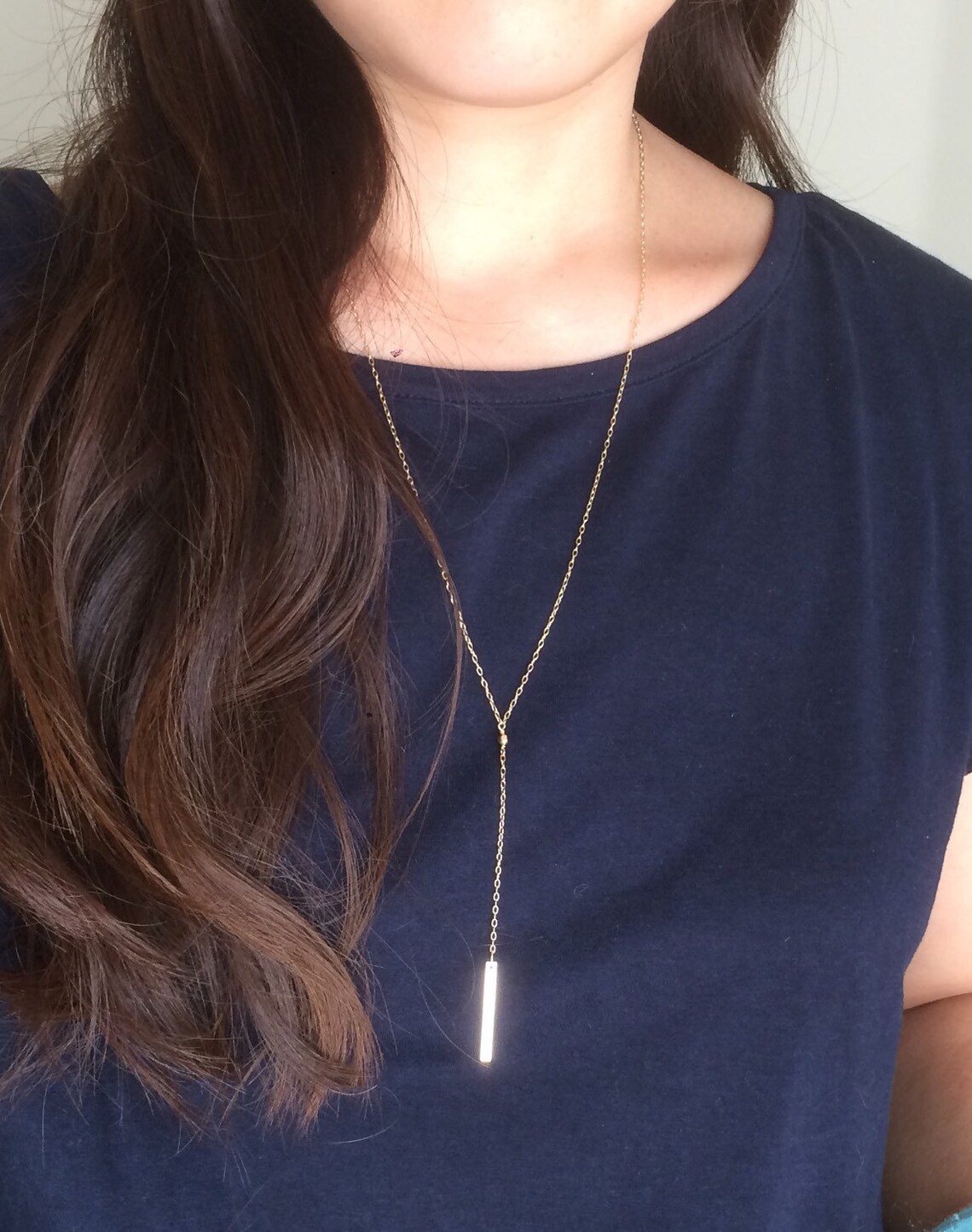Gold Fill Y Lariat Drop BAR Necklace Also in Silver and Rose Etsy