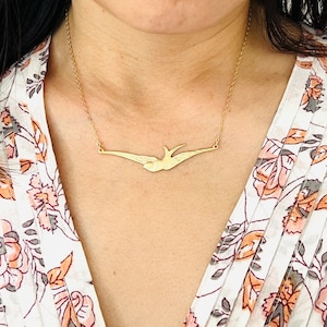 Gold Flying Sparrow Bird Necklace also in Sterling Silver