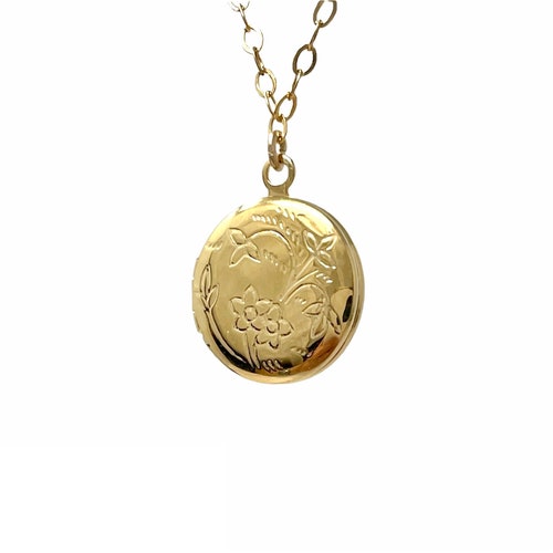 Round Locket Necklace Locket Pendant Necklace Gold Locket Etsy