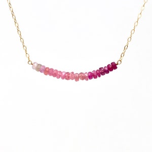Real Pink Sapphire Ombre Beaded Necklace – 14k Gold Fill, Rose Gold Fill, or Sterling Silver Chain, Handmade Dainty Jewelry, Gift for Her