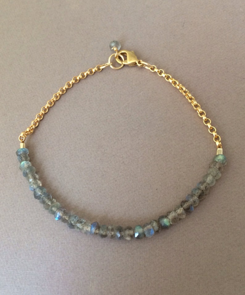 Labradorite Gemstone Beaded Gold Bracelet also available in Silver image 3