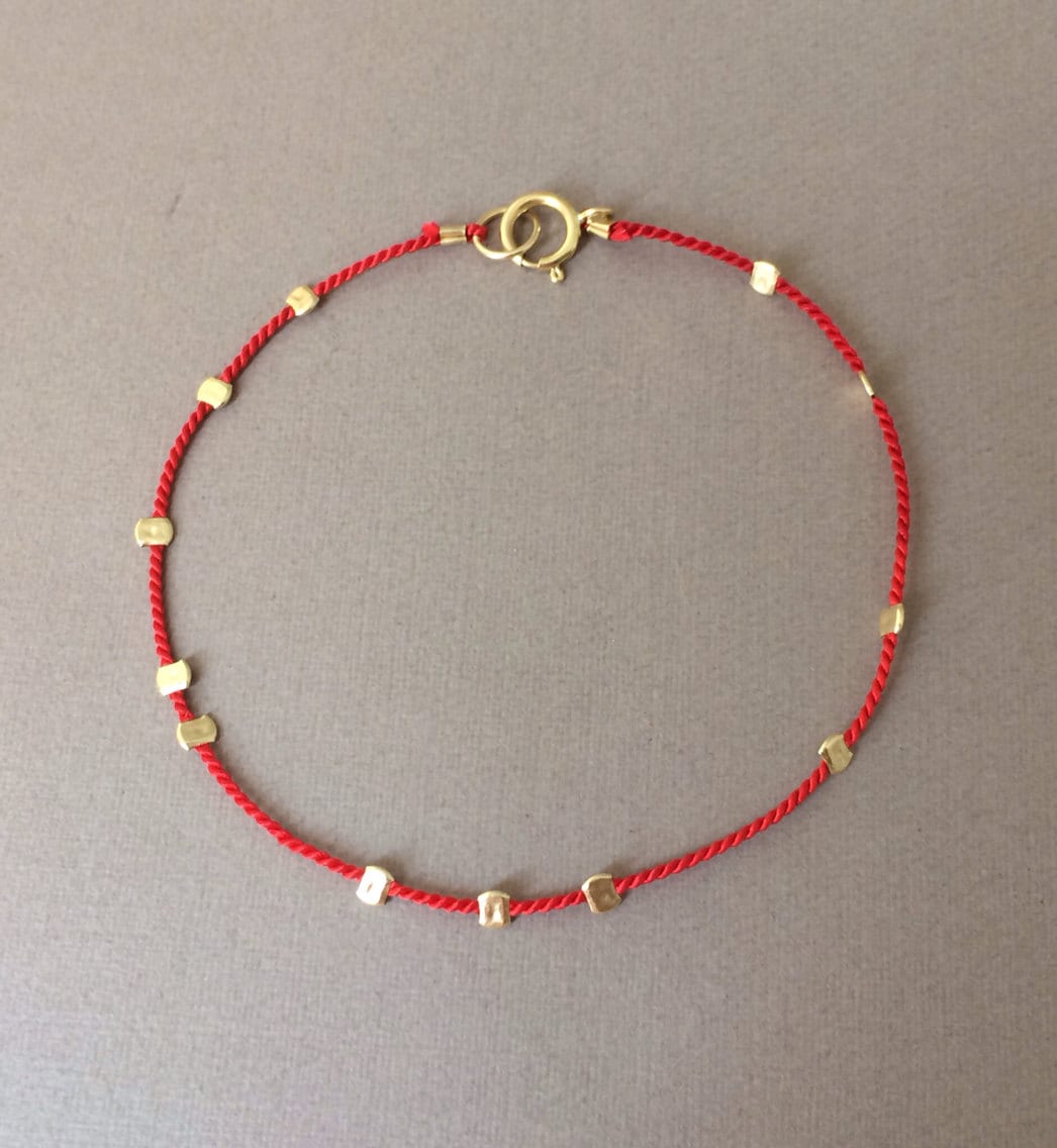 Gold Bead RED Silk String Bracelet also in Sterling Silver and Etsy