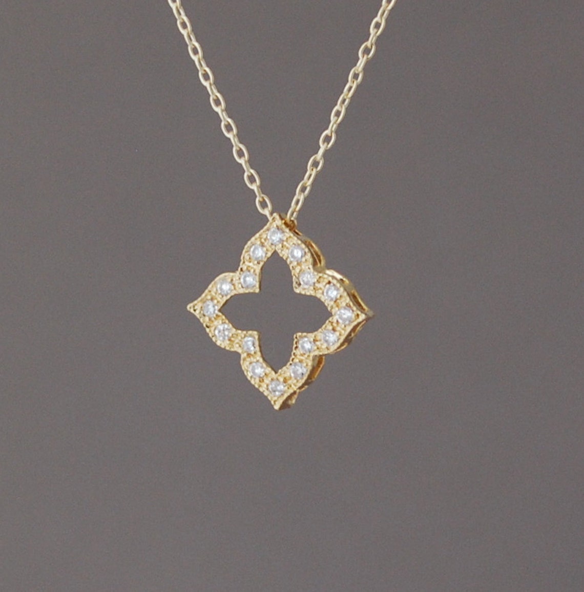 Gold Diamond Shaped Pendant With CZ Necklace Etsy