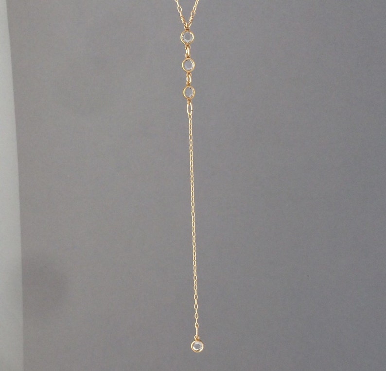 THREE Crystal Gold Y Lariat Drop Necklace also in Silver and Rose Gold image 2