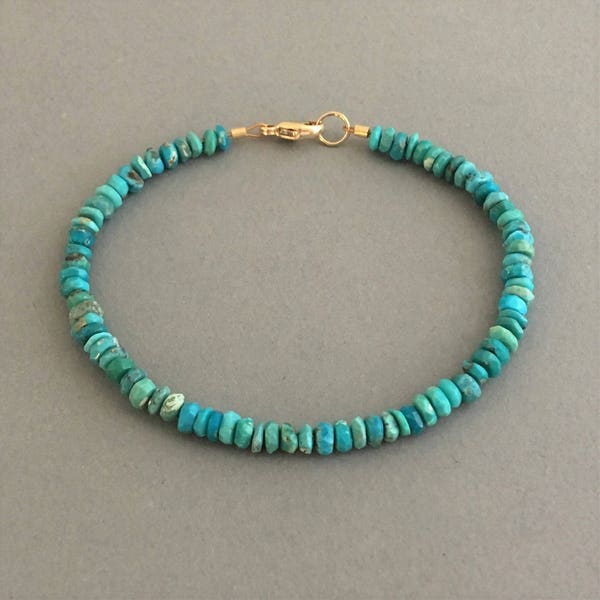 Turquoise Stone Beaded Gold Bracelet also available in Silver