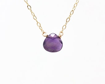 Tiny Amethyst Teardrop Gold Necklace Also Available in Rose Gold and Sterling Silver