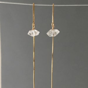 Herkimer Diamond Box Chain Threader Earrings in Gold or Silver
