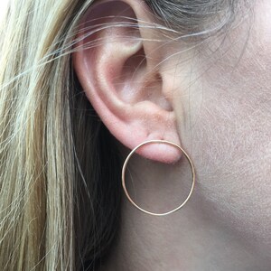 Large Circle Hoop Stud Post Earrings Gold Fill, Rose Gold Fill, or Sterling Silver image 4