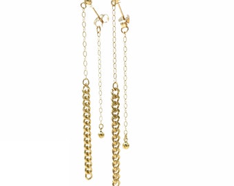 Curb Chain Gold Fill Post Earrings -- Thick Link Dangle