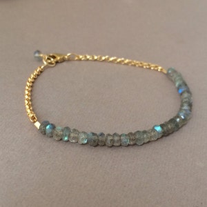 Labradorite Gemstone Beaded Gold Bracelet also available in Silver image 2