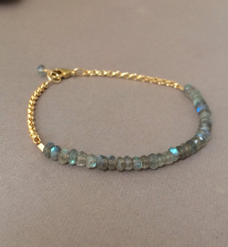 Labradorite Gemstone Beaded Gold Bracelet also available in Silver image 2