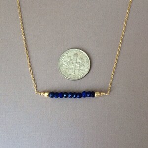 Straight Bar Blue Lapis Beaded Necklace Gold Rose Gold or Silver image 3