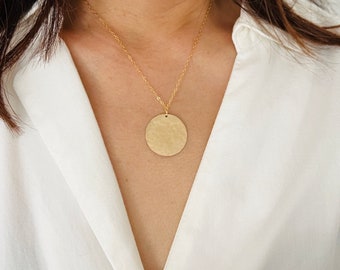 Many Sizes Gold Fill Hammered Disc Circle Necklace also in Rose Gold Fill & Sterling Silver