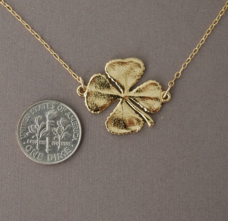 Double Connected Gold Four Leaf Clover Necklace also in sterling silver image 3