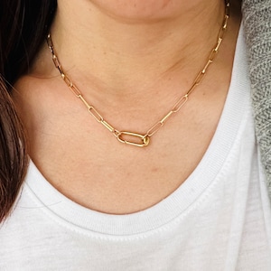Gold-Fill Paperclip Chain Necklace with Carabiner Clasp – 14k Gold Fill – Charm-Ready Lariat Necklace – Gift for Her