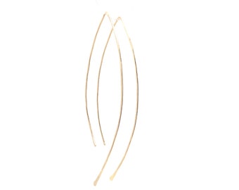 Hammered Wire Wishbone Threader Earrings in Gold Fill, Rose Gold Fill, or Sterling Silver