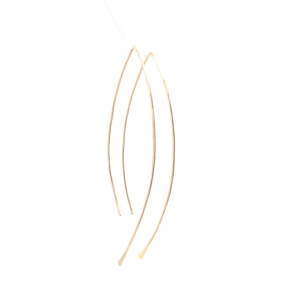 Hammered Wishbone Threader Earrings – Gold Fill, Rose Gold Fill, or Sterling Silver - Lightweight Dainty Wishbone Drop – Handmade Gift
