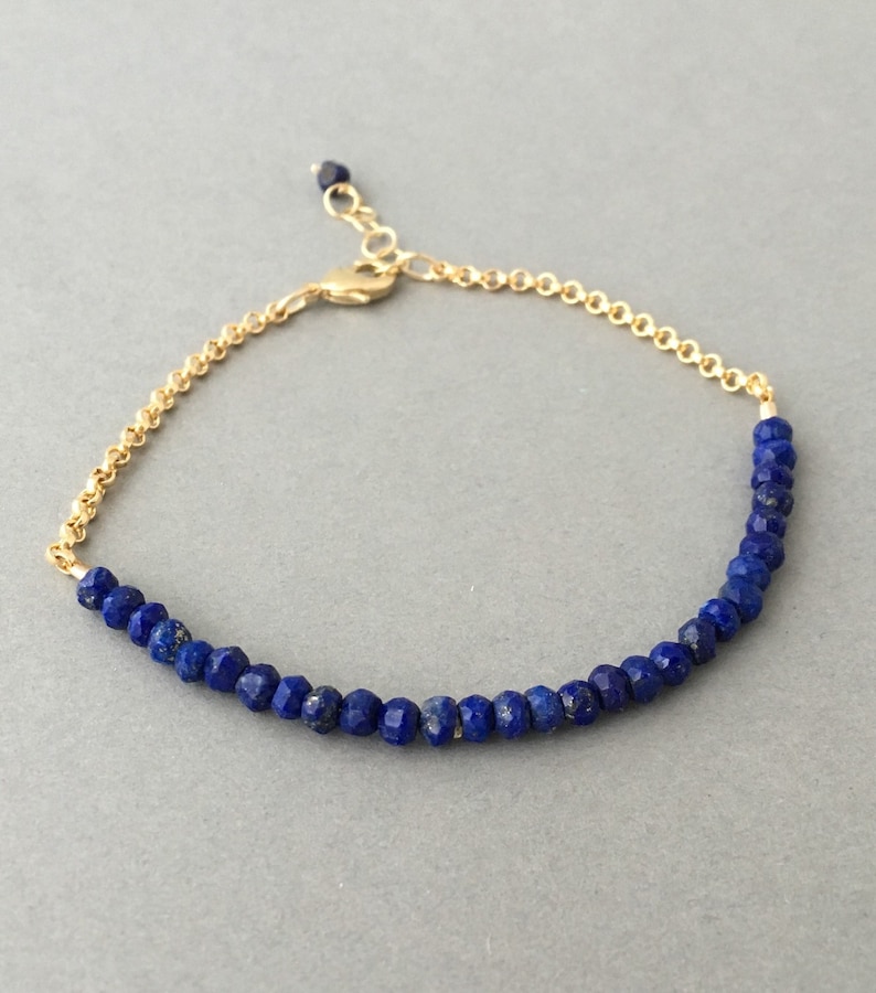 Blue Lapis Gemstone Beaded Gold Bracelet Also Available in - Etsy