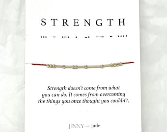 STRENGTH Morse Code Gold Fill Bracelet also available in Sterling Silver - Homemade Inspirational Gift - Custom Jewelry - Get Well Soon Gift