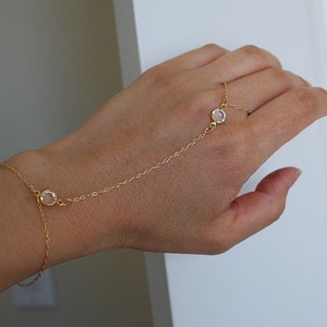 Gold or Silver Hand Chain Harness with Two Swarovski Crystals Waterproof